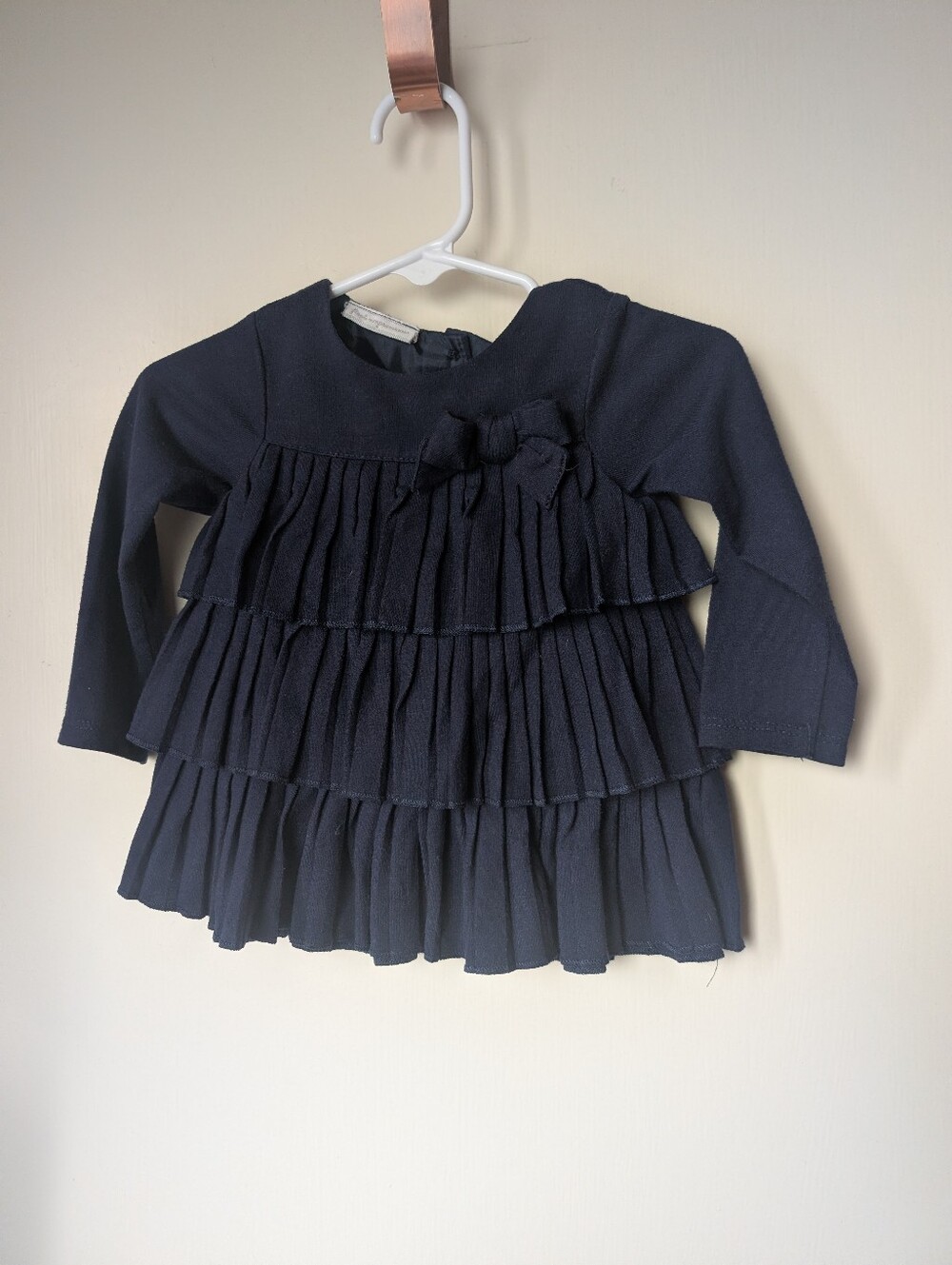 6-9 M-Navy Long-Sleeve Ruffle Dressy Top